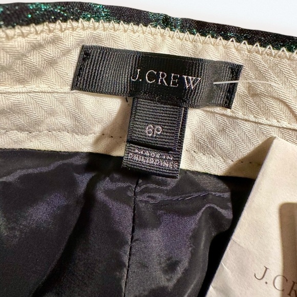 NWT J. Crew ‘Patio Cropped Pant’ in “Evergreen Metallic Jacquard” Size 6 Petite - Picture 5 of 16